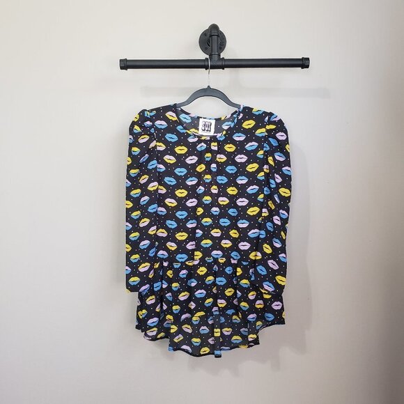 Anna Sui Novelty Lip Print Peplum High Low Blouse Size XS - Picture 3 of 12